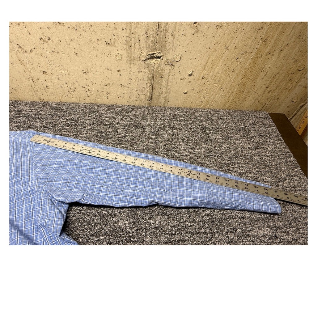 Ralph Lauren Mens Custom Fit Blue White Plaid Button Down Dress Shirt 17 - Picture 8 of 8